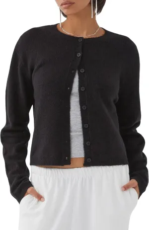 Women Y2k Crop Cardigan Long Sleeve Button Down Sweater Lightweight Solid Color Open Front Cute Knitted Tops