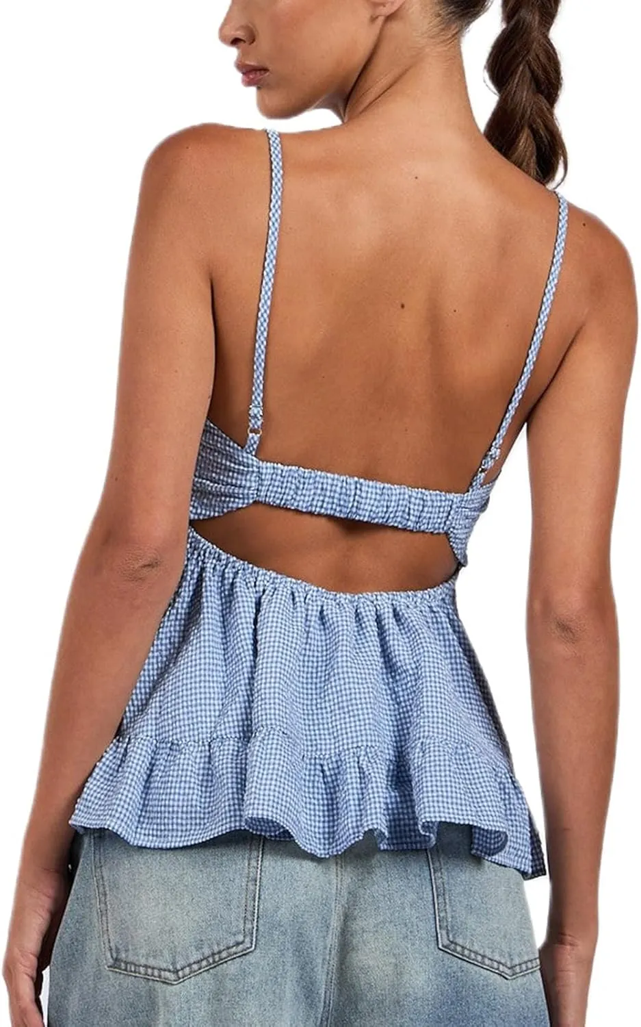 Women Y2k Floral Babydoll Tank Top Spaghetti Strap Ruffle Cami Top Summer Boho Flowy Peplum Crop Top Streetwear