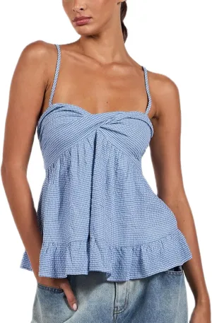 Women Y2k Floral Babydoll Tank Top Spaghetti Strap Ruffle Cami Top Summer Boho Flowy Peplum Crop Top Streetwear