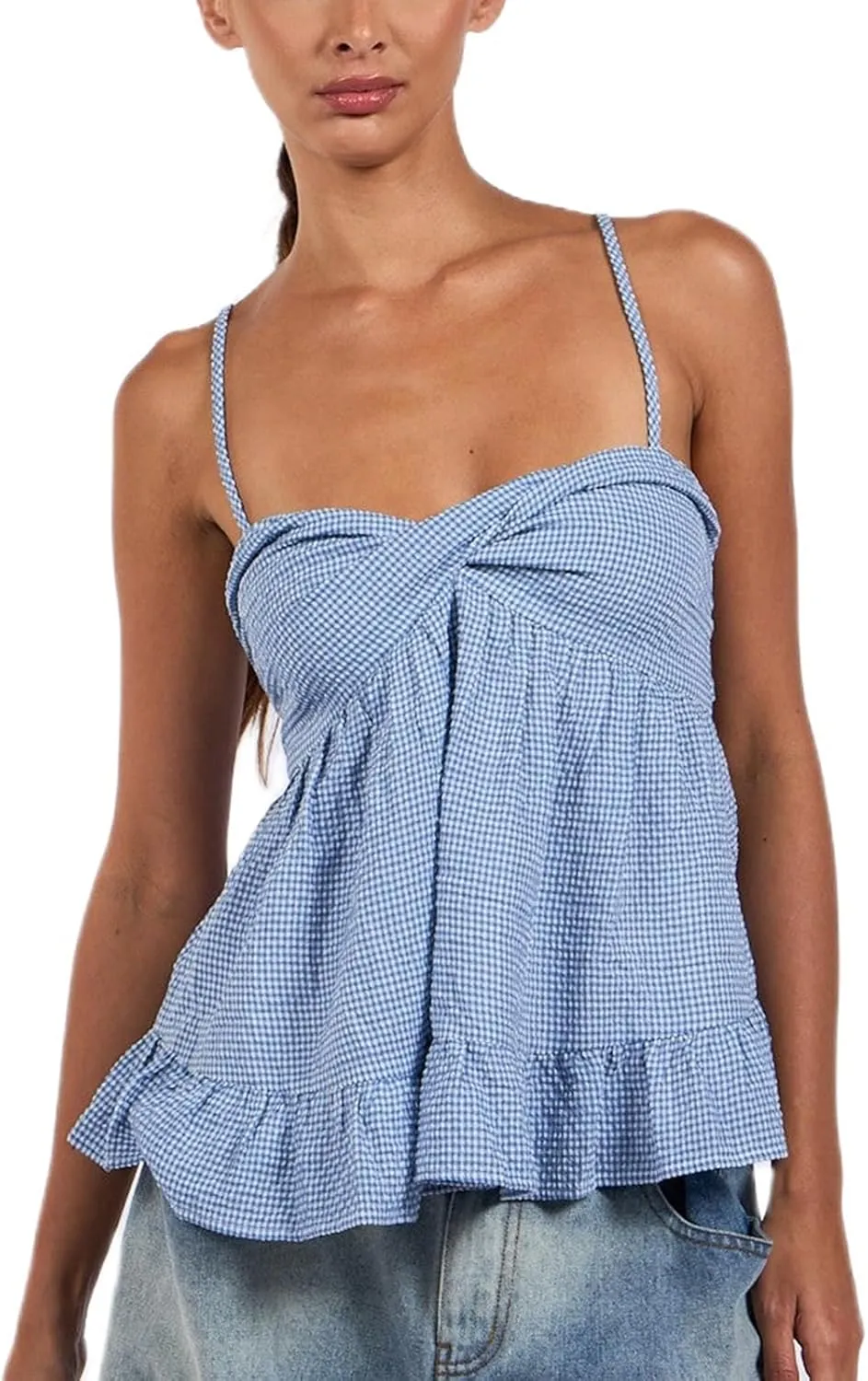 Women Y2k Floral Babydoll Tank Top Spaghetti Strap Ruffle Cami Top Summer Boho Flowy Peplum Crop Top Streetwear