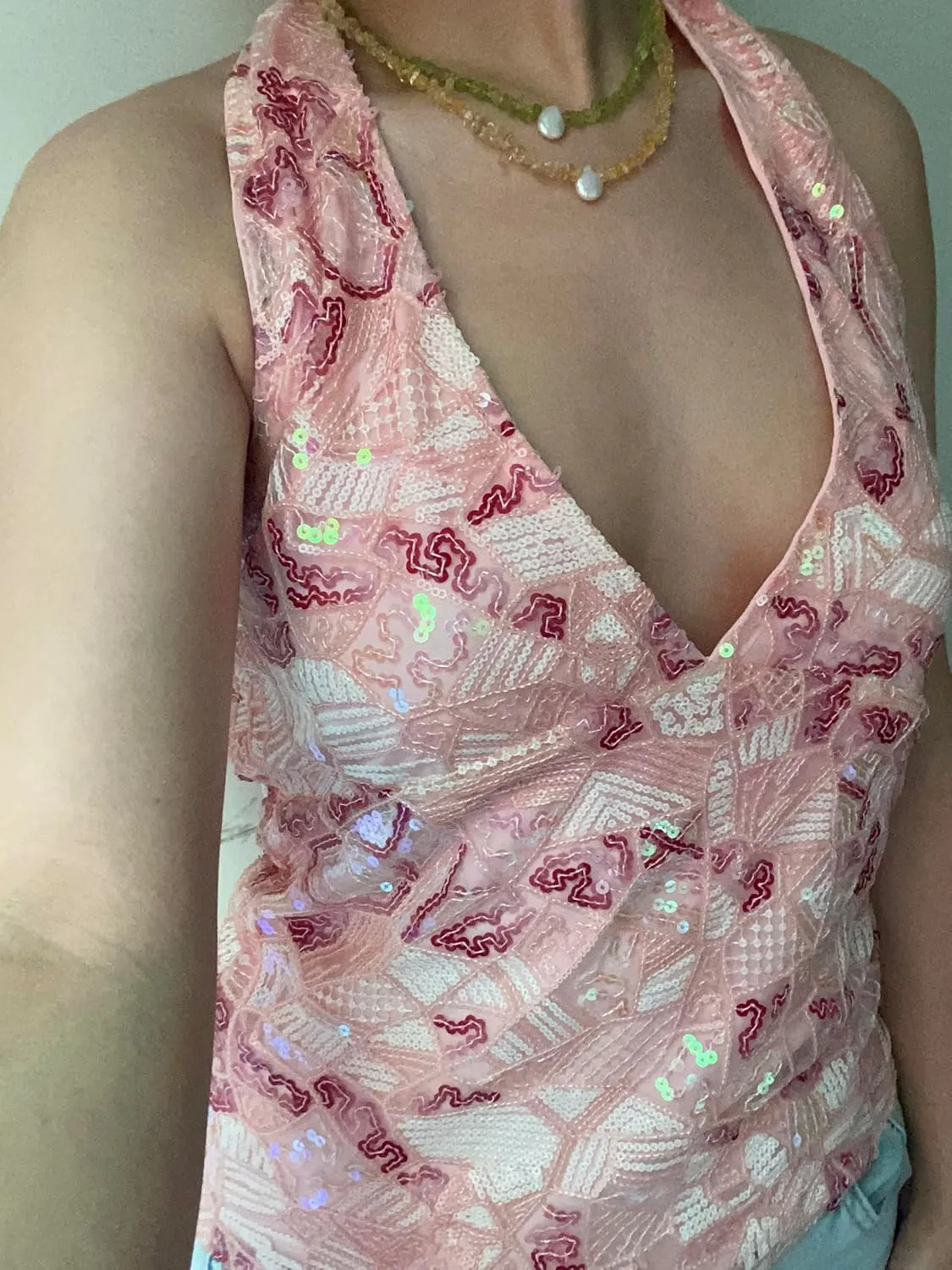 Women Y2k Sequin Tank Top Sparkly Low Cut Cami Top Pearl Sleeveless Crop Top Rhinestone Floral Camisole