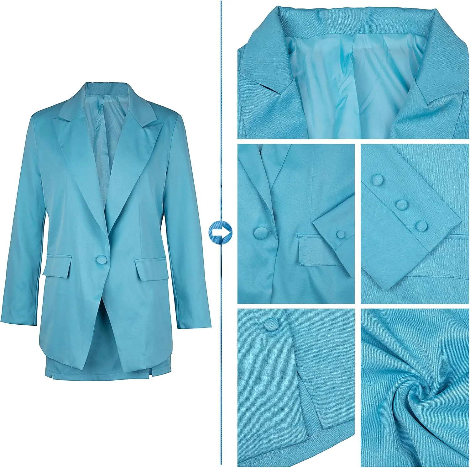 Women's 2 Piece Blazer and Skirt Suits, Open Front Blazer Jackets   Side Slit Mini Skirts