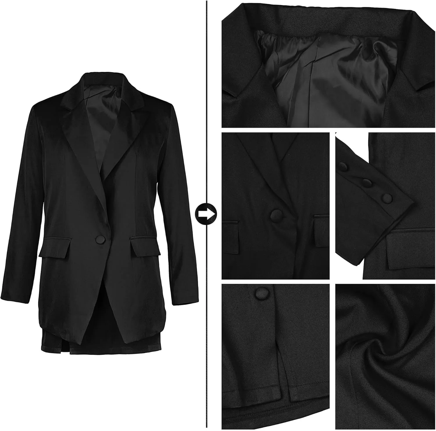 Women's 2 Piece Blazer and Skirt Suits, Open Front Blazer Jackets   Side Slit Mini Skirts
