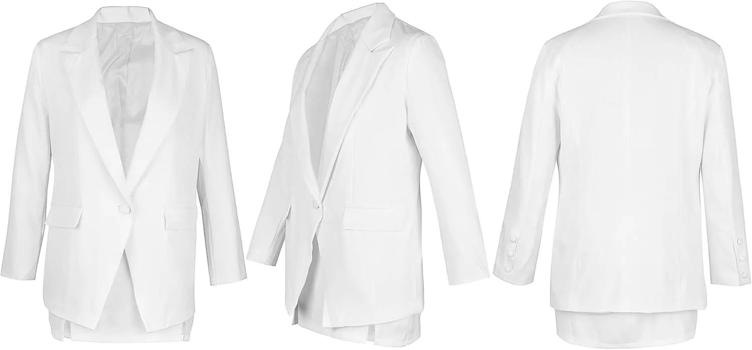 Women's 2 Piece Blazer and Skirt Suits, Open Front Blazer Jackets   Side Slit Mini Skirts