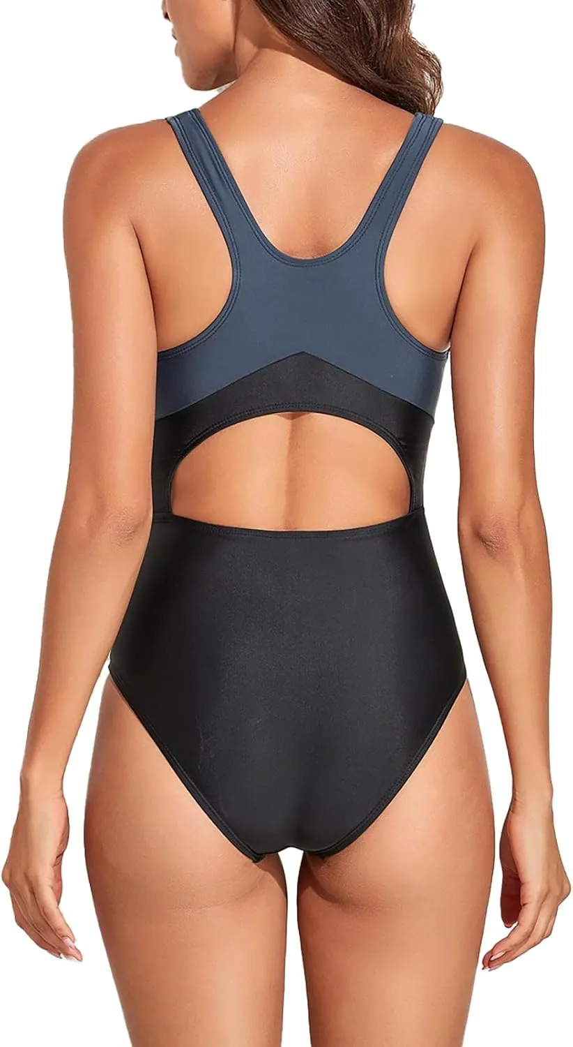 Womens Athletic One Piece Swimsuit Racerback Competitive Training Bathing Suit