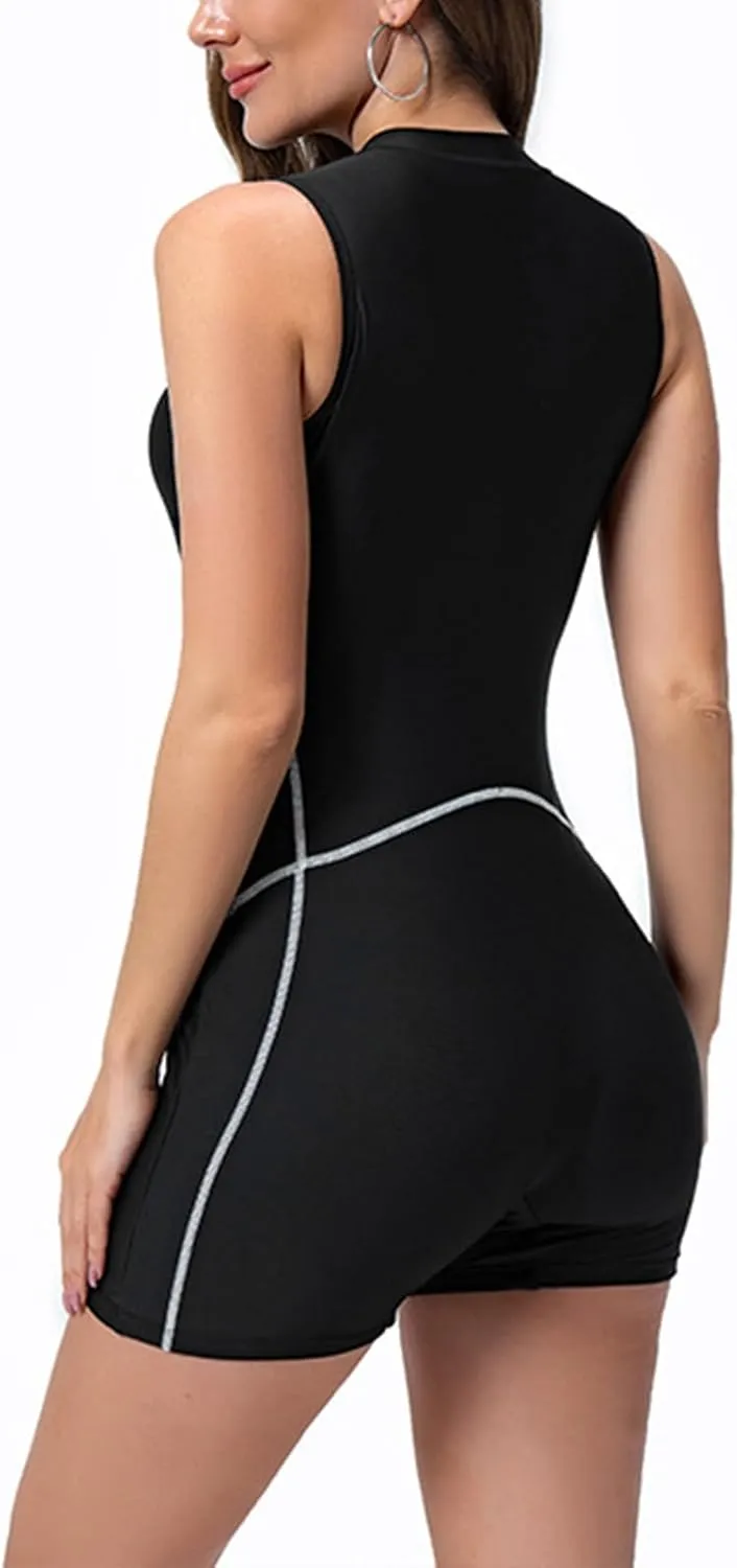 Women's Athletic Swimsuit One Piece Sleeveless Bathing Suit Fashion Colorblock Beach Board Swimwear for Surfing Swimming