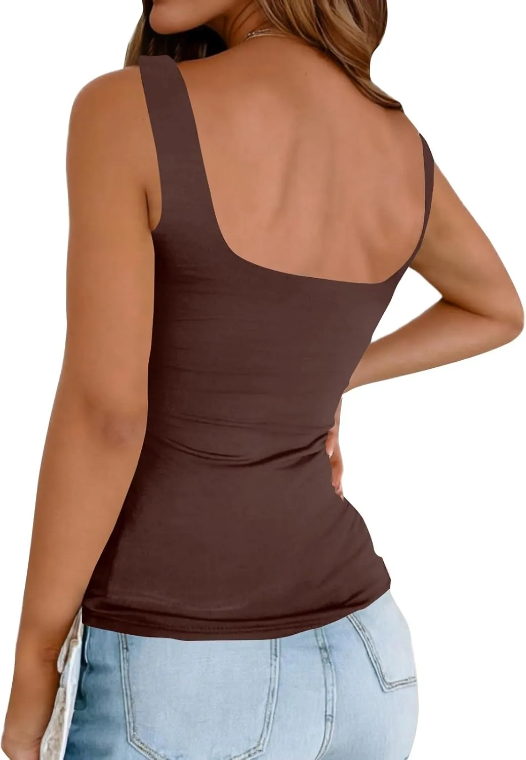 Women's Basic Double Lined Scoop Neck Tank Tops Camisole Tank Summer Sleeveless Tank Tops Basic Shirt