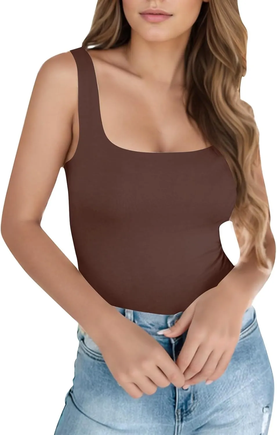 Women's Basic Double Lined Scoop Neck Tank Tops Camisole Tank Summer Sleeveless Tank Tops Basic Shirt