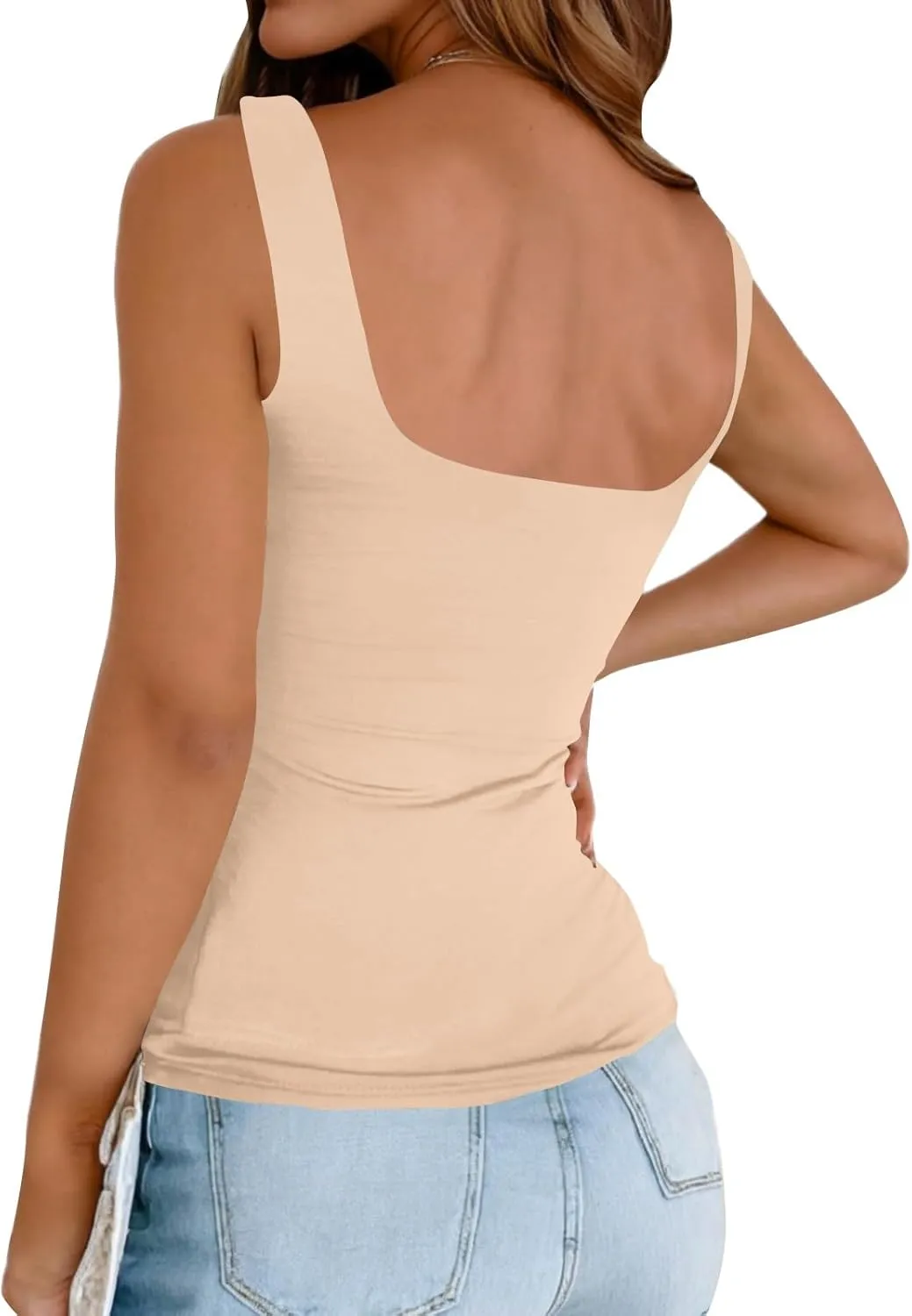 Women's Basic Double Lined Scoop Neck Tank Tops Camisole Tank Summer Sleeveless Tank Tops Basic Shirt