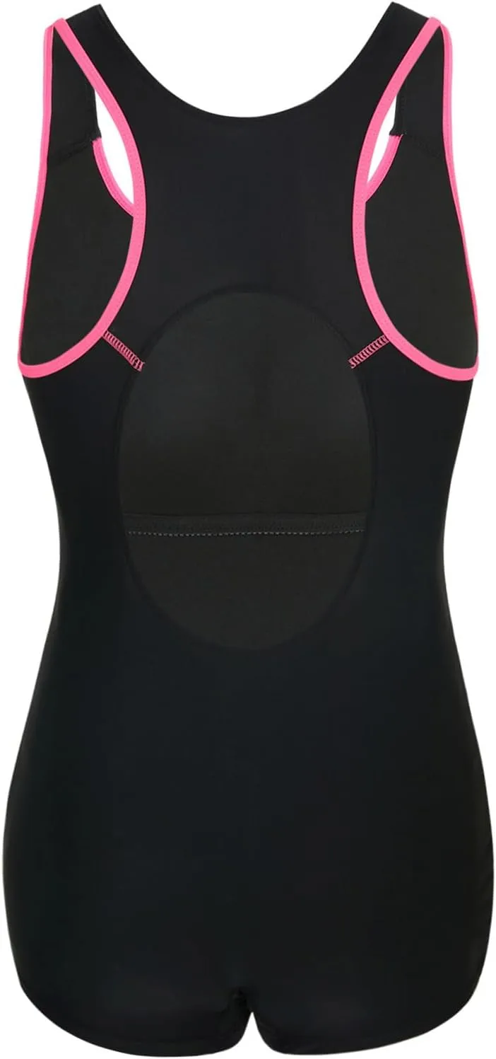 Womens Boyleg One Piece Athletic Swimsuits with Shorts Sport Modest Bathing Suit Racerback Swimwear Teens Girl