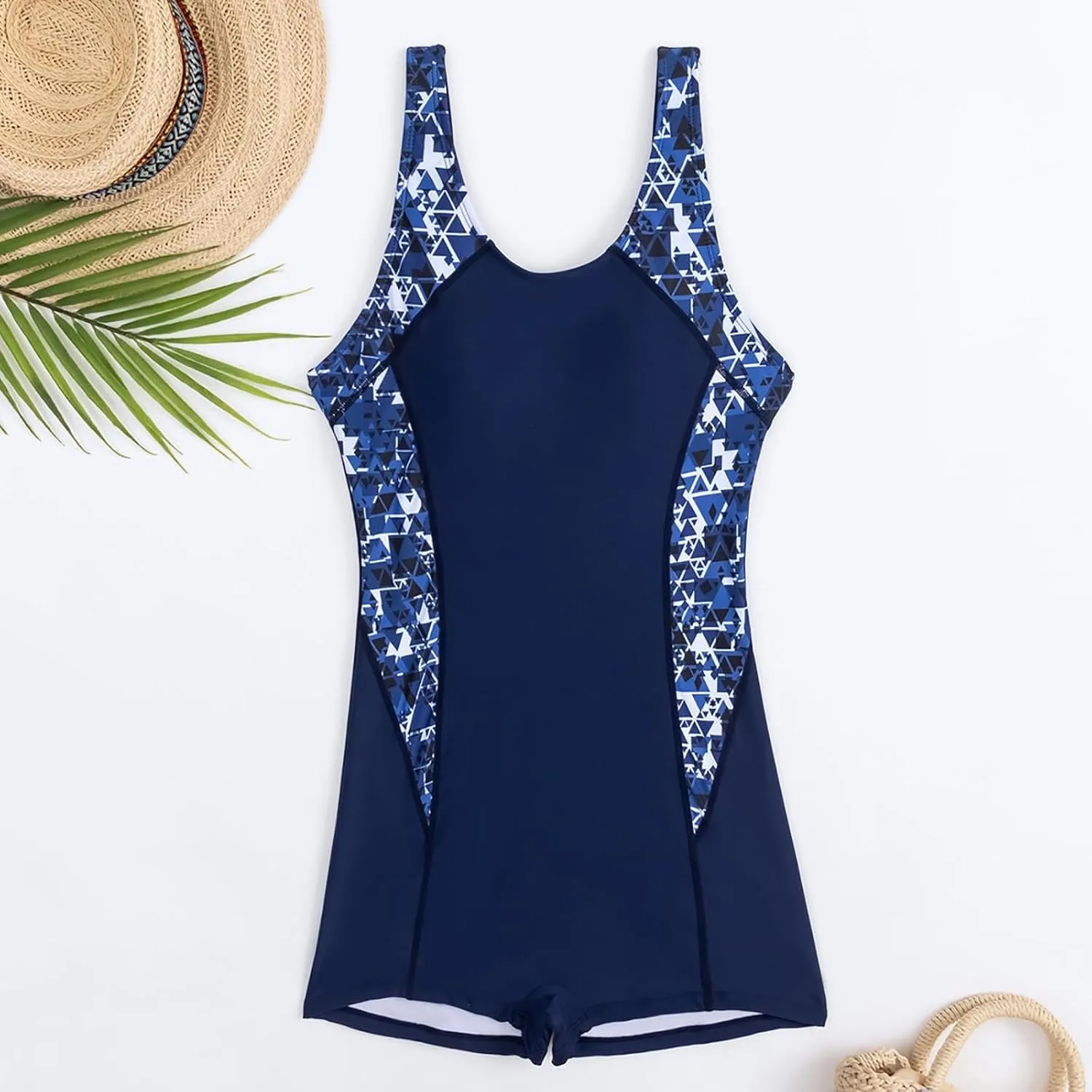 Womens Boyleg Racerback One Piece Swimsuit Athletic Full Coverage Swimwear Lap Swimming Suit Cutout Bathing Suit