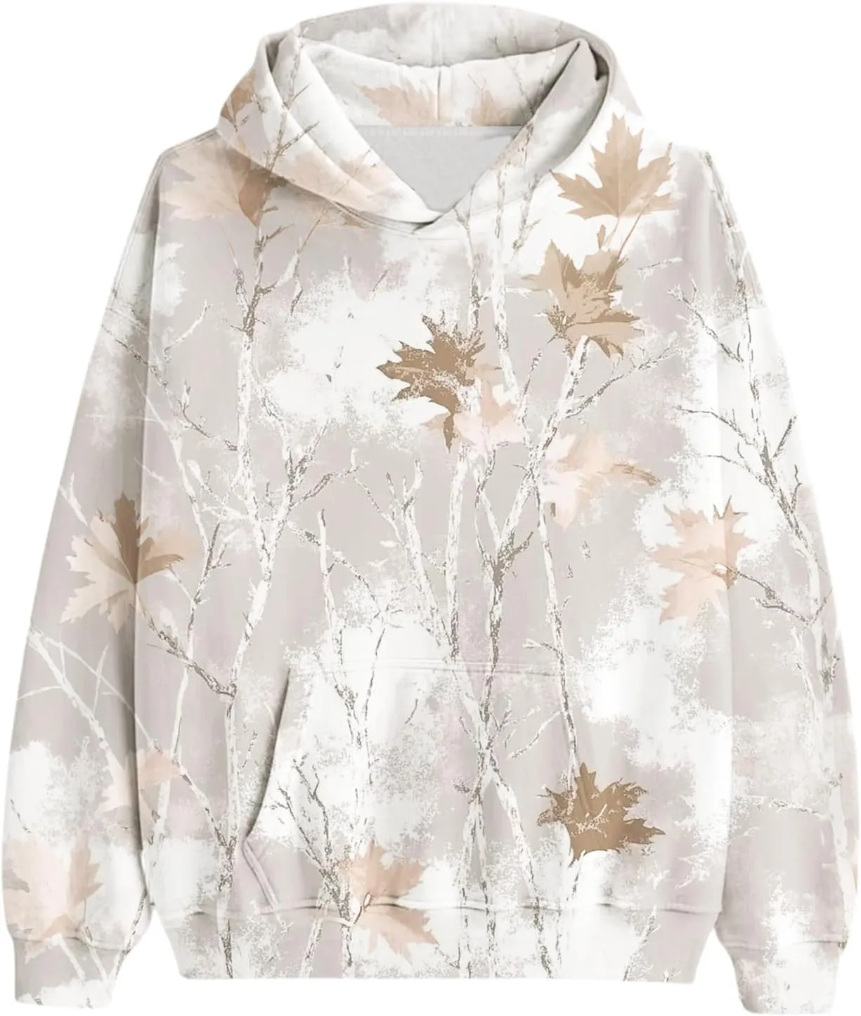 Women's Camo Hoodie Maple-Leaf Print Oversized Sweaters Fleece Casual Long Sleeve Pullover Sweatshirts with Pockets
