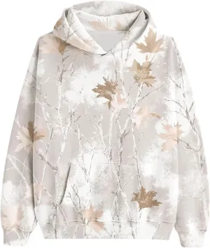 Women's Camo Hoodie Maple-Leaf Print Oversized Sweaters Fleece Casual Long Sleeve Pullover Sweatshirts with Pockets