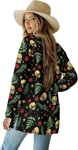 Womens Cardigan Jacket Casual Long Sleeve Coat Loose Lightweight Shirt Jacket Coat Open Front Outerwear with Pockets
