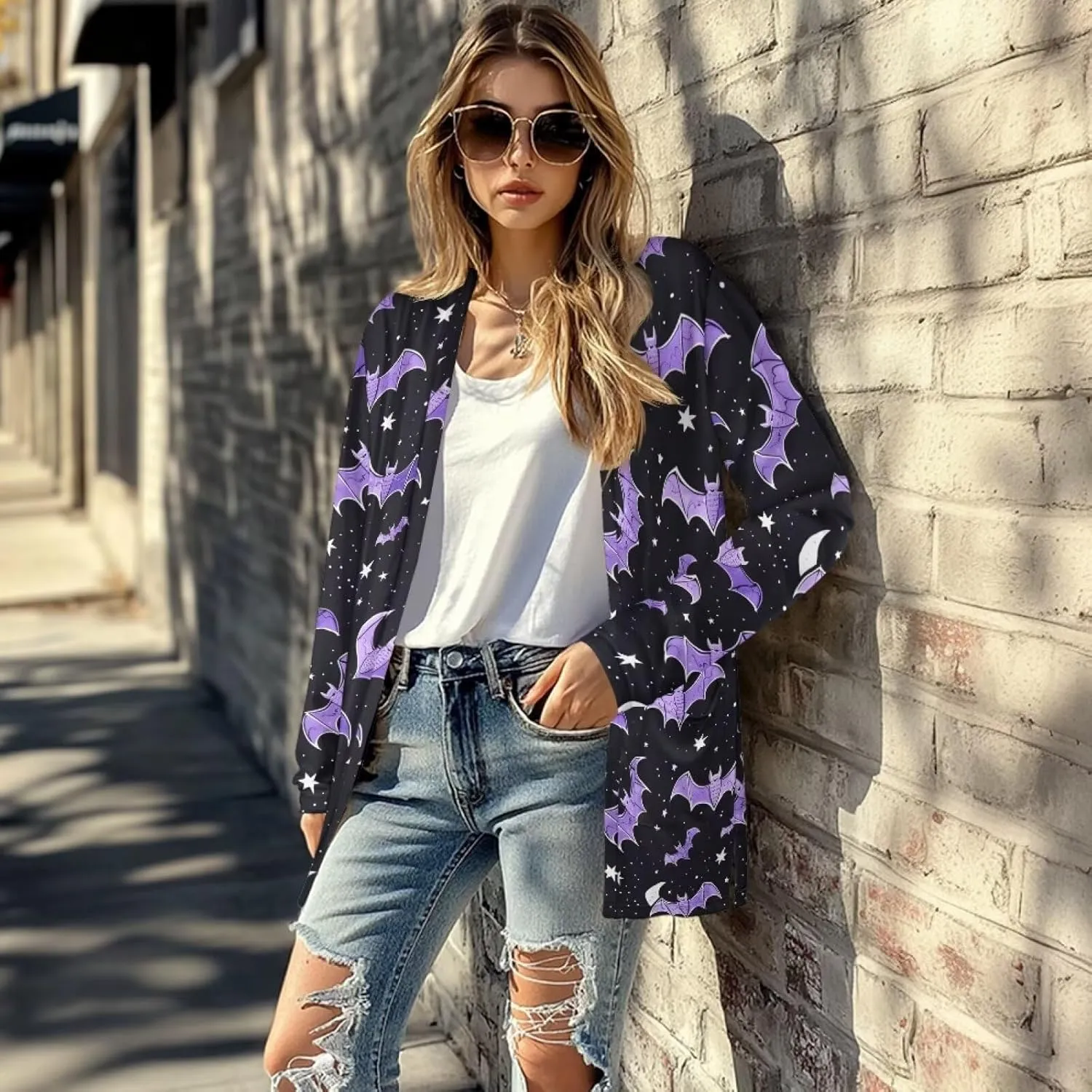 Womens Cardigan Jacket Casual Long Sleeve Coat Loose Lightweight Shirt Jacket Coat Open Front Outerwear with Pockets