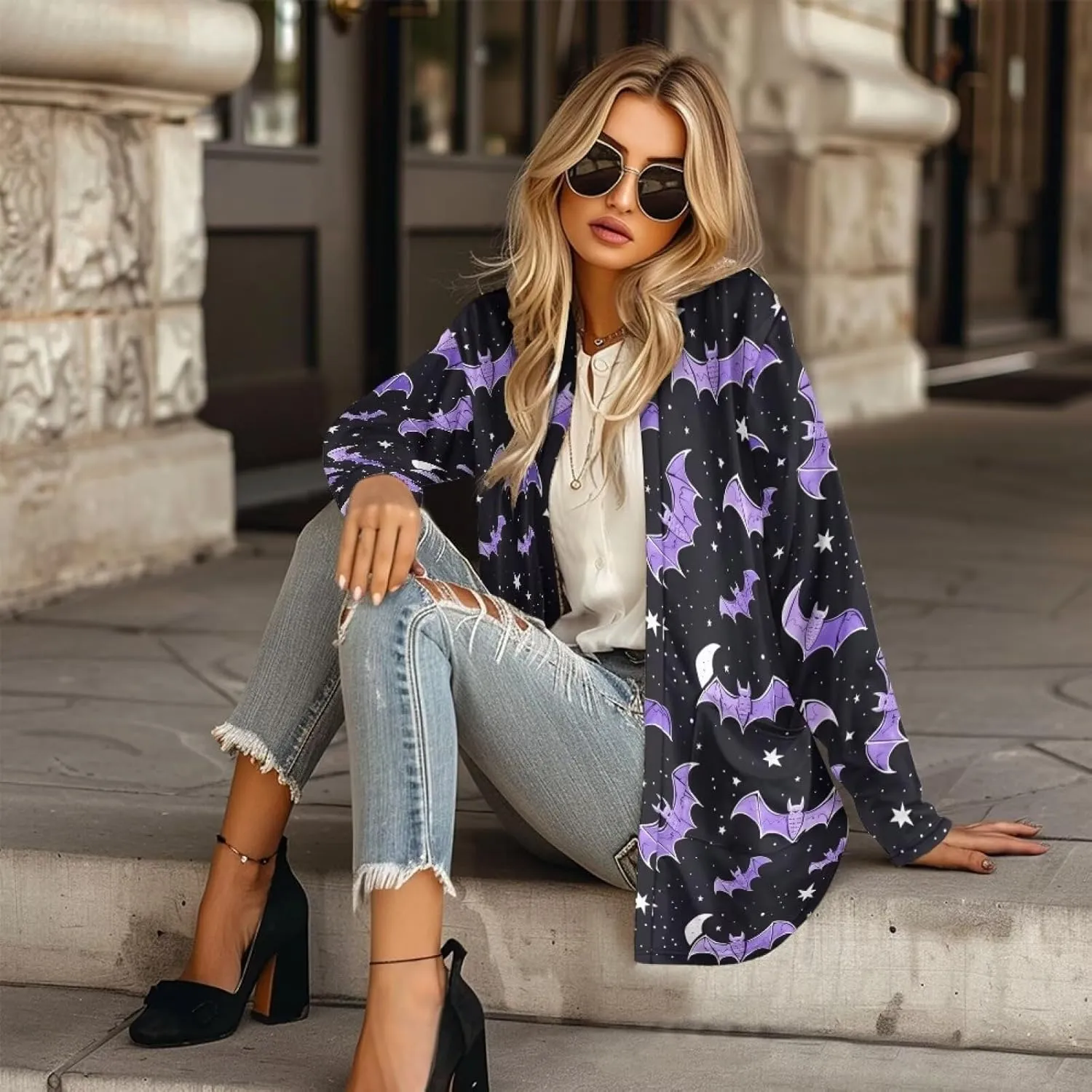 Womens Cardigan Jacket Casual Long Sleeve Coat Loose Lightweight Shirt Jacket Coat Open Front Outerwear with Pockets