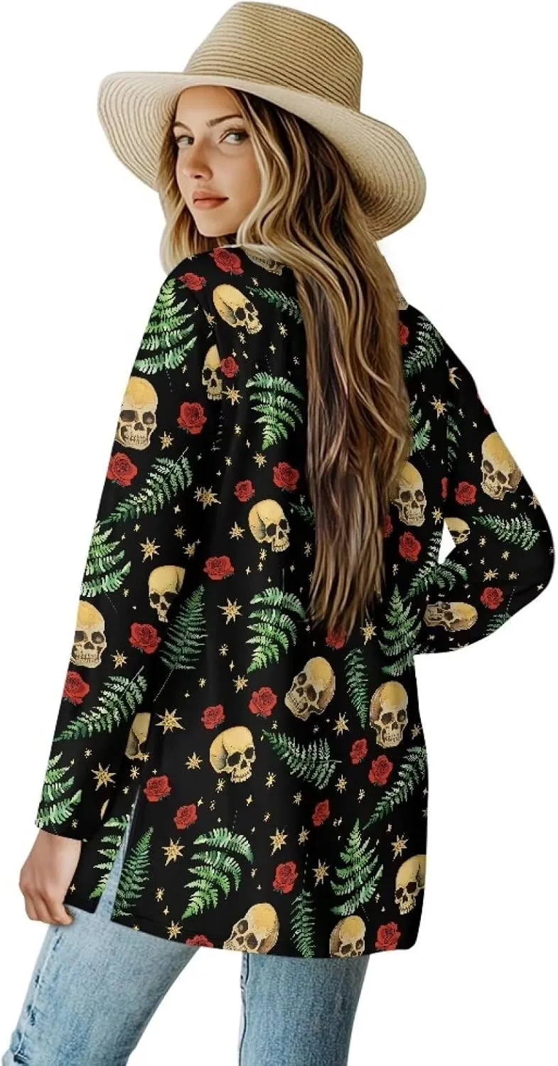 Womens Cardigan Jacket Casual Long Sleeve Coat Loose Lightweight Shirt Jacket Coat Open Front Outerwear with Pockets