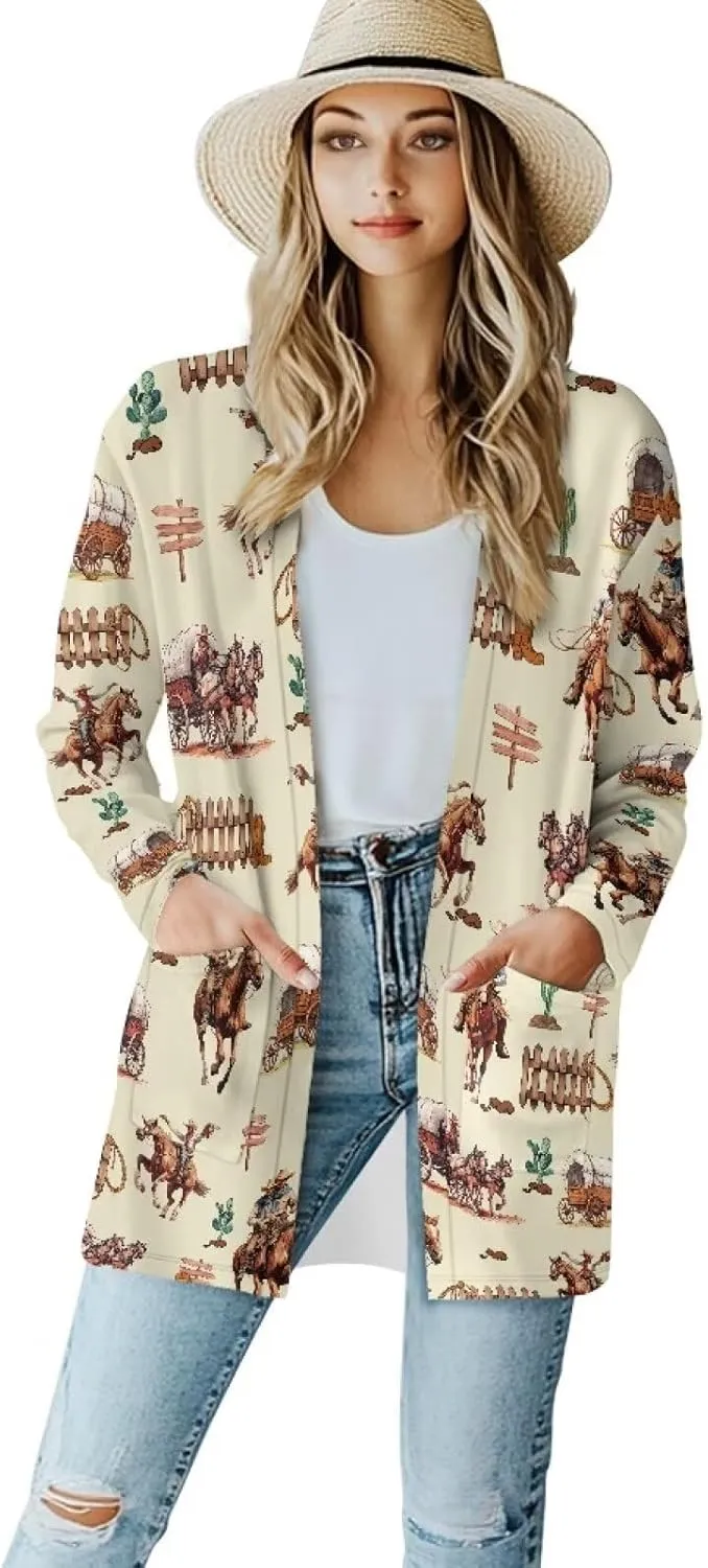 Womens Cardigan Jacket Casual Long Sleeve Coat Loose Lightweight Shirt Jacket Coat Open Front Outerwear with Pockets