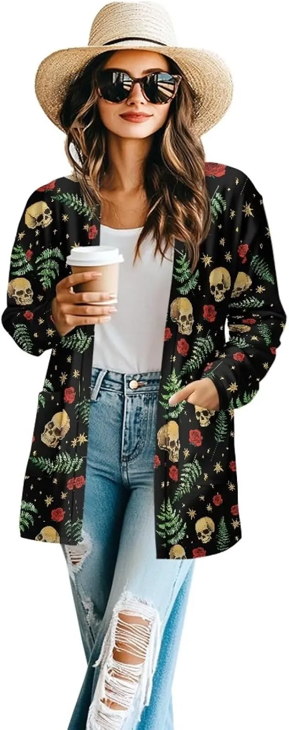 Womens Cardigan Jacket Casual Long Sleeve Coat Loose Lightweight Shirt Jacket Coat Open Front Outerwear with Pockets