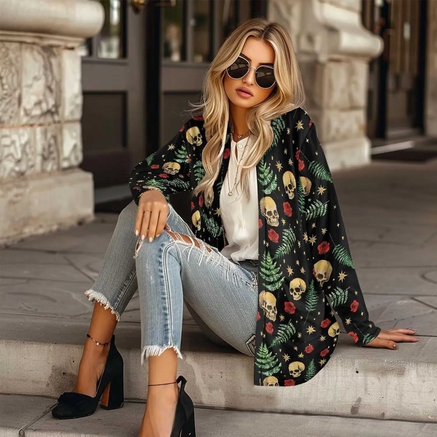 Womens Cardigan Jacket Casual Long Sleeve Coat Loose Lightweight Shirt Jacket Coat Open Front Outerwear with Pockets