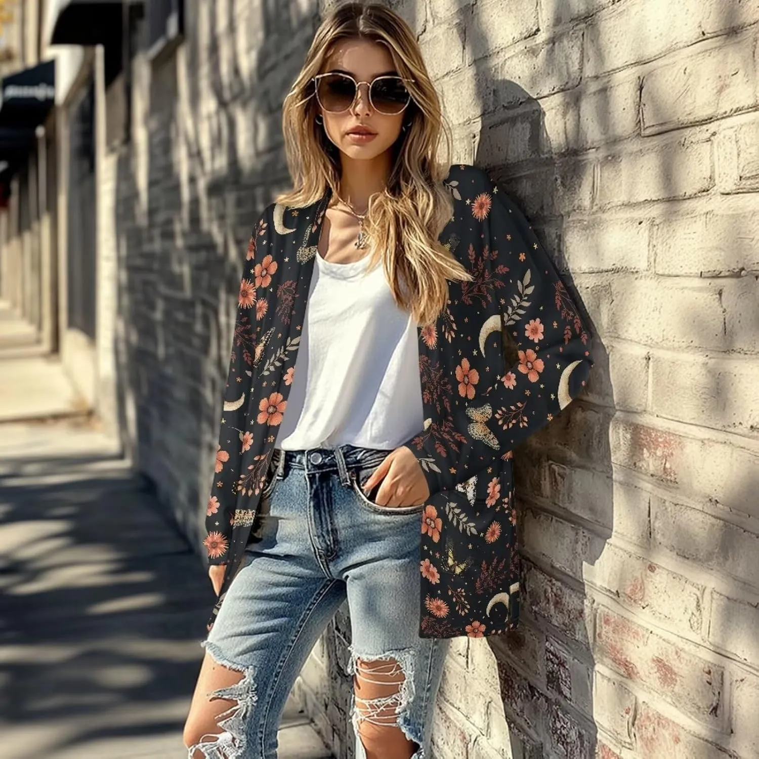 Womens Cardigan Jacket Casual Long Sleeve Coat Loose Lightweight Shirt Jacket Coat Open Front Outerwear with Pockets