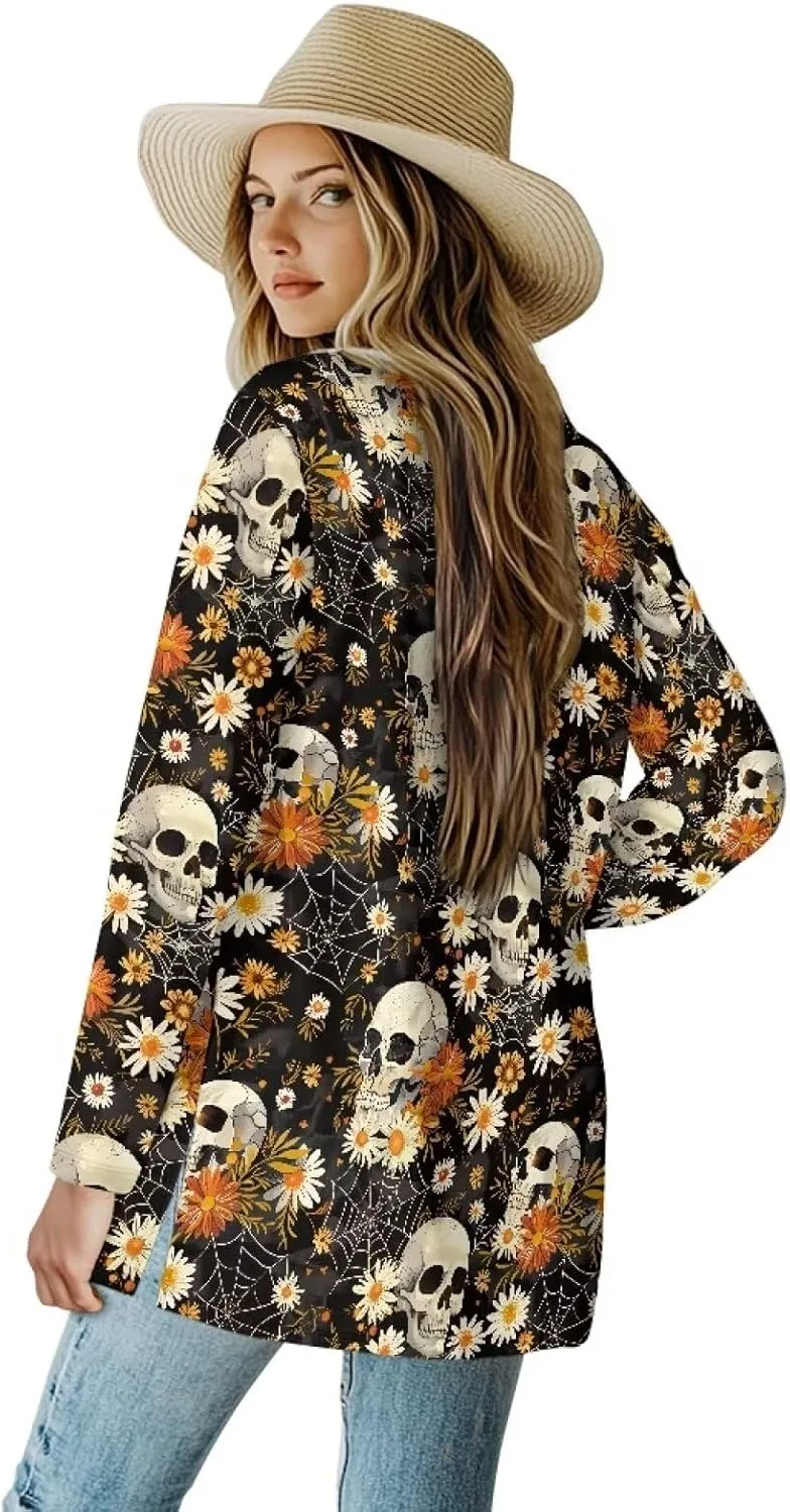 Womens Cardigan Jacket Casual Long Sleeve Coat Loose Lightweight Shirt Jacket Coat Open Front Outerwear with Pockets