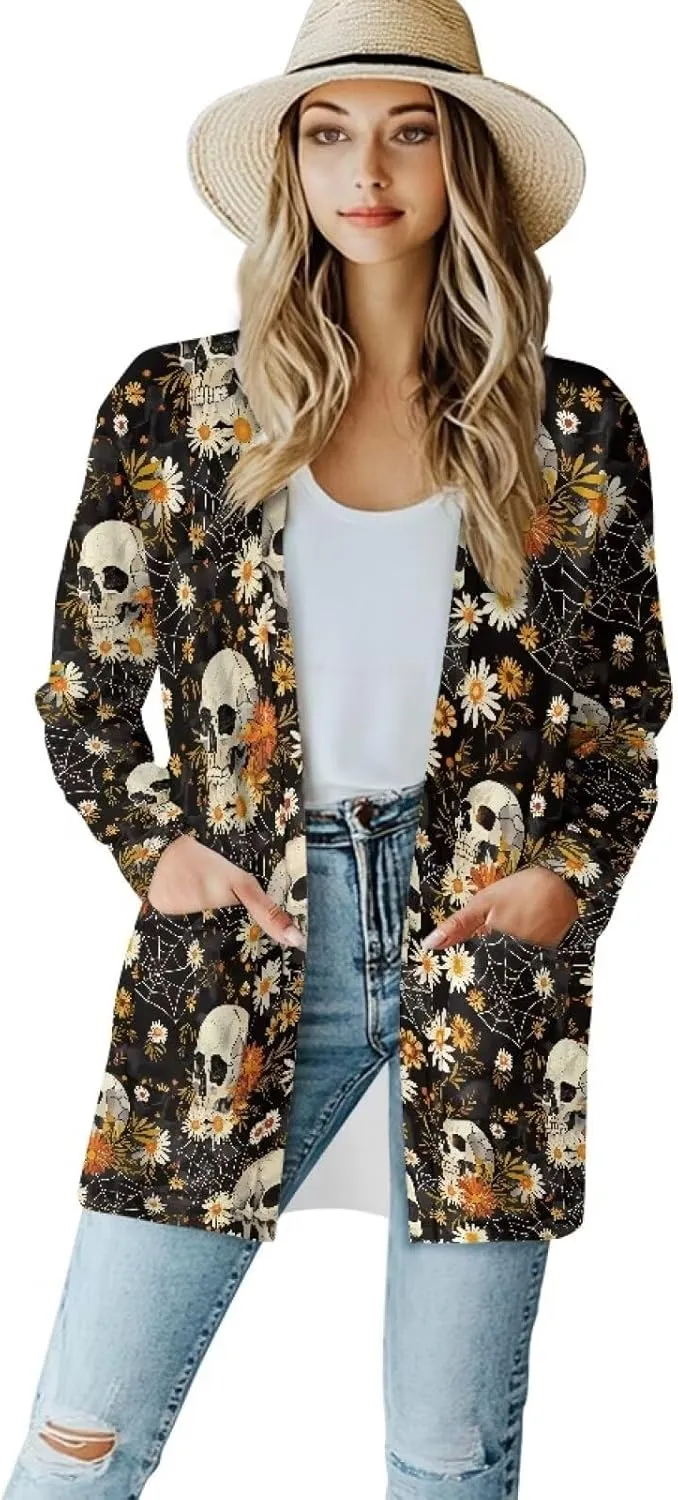 Womens Cardigan Jacket Casual Long Sleeve Coat Loose Lightweight Shirt Jacket Coat Open Front Outerwear with Pockets