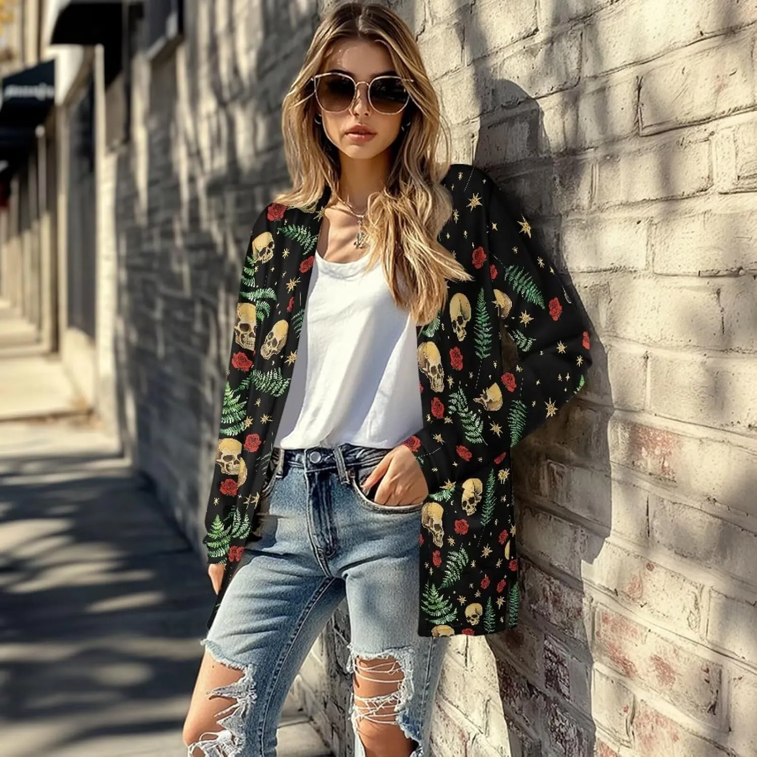 Womens Cardigan Jacket Casual Long Sleeve Coat Loose Lightweight Shirt Jacket Coat Open Front Outerwear with Pockets