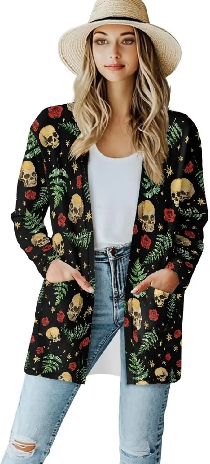 Womens Cardigan Jacket Casual Long Sleeve Coat Loose Lightweight Shirt Jacket Coat Open Front Outerwear with Pockets
