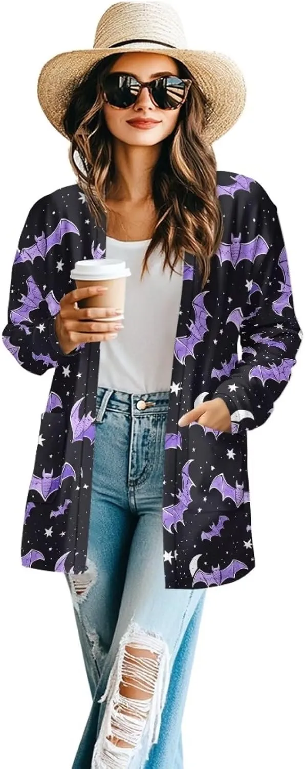 Womens Cardigan Jacket Casual Long Sleeve Coat Loose Lightweight Shirt Jacket Coat Open Front Outerwear with Pockets