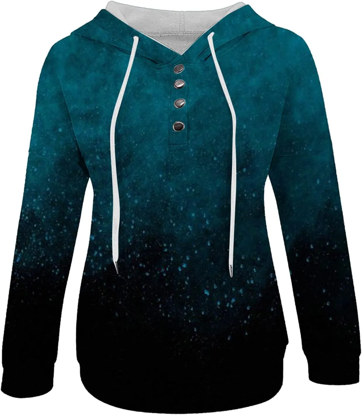 Women's Casual Long Sleeve Hoodies Color Block Button Down Hooded Drawstring Pullover Sweatshirt Tops with Pocket