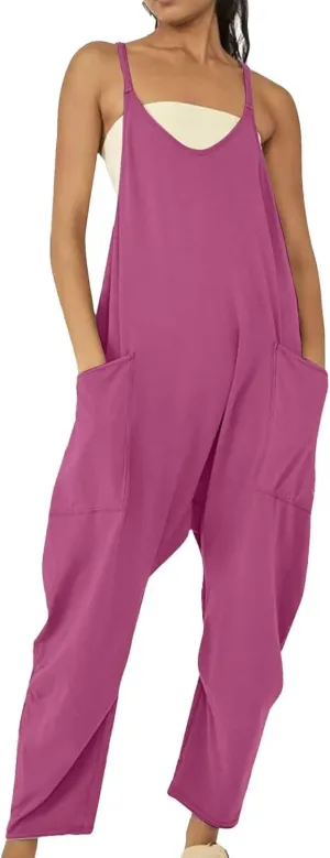 Women's Casual Loose Fit Jumpsuit Pocket Overalls for Daily Wear Adjustable Belt Outfits for Commuting Trending Style
