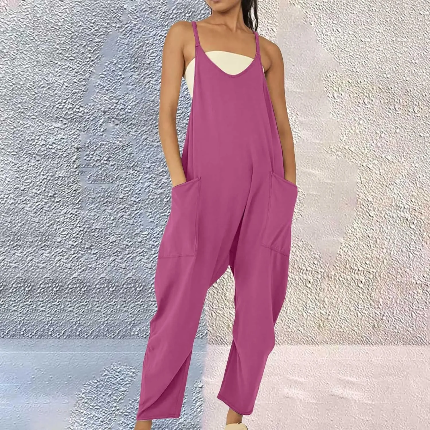 Women's Casual Loose Fit Jumpsuit Pocket Overalls for Daily Wear Adjustable Belt Outfits for Commuting Trending Style