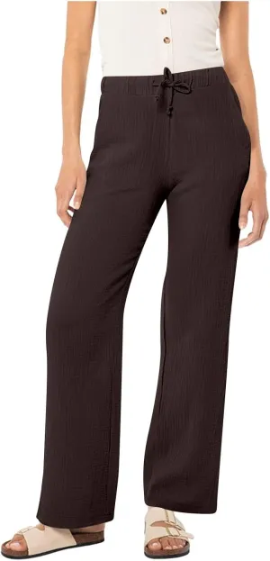 Womens Casual Pants Drawstring Soft Waist Pleated Linen Blend Pants Comfy Wide Leg Straight Pajama Trousers with Pockets