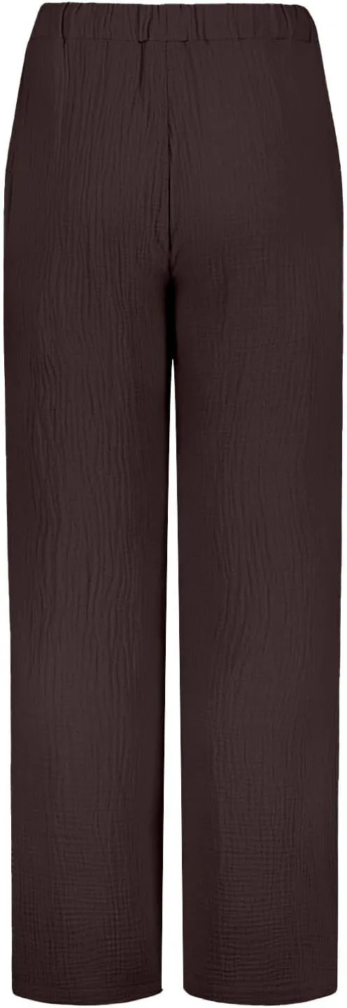 Womens Casual Pants Drawstring Soft Waist Pleated Linen Blend Pants Comfy Wide Leg Straight Pajama Trousers with Pockets