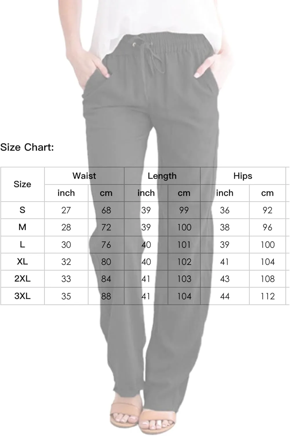 Womens Casual Soft Linen High Waist Pants Drawstring Loose Fit Spring Summer Pants Trousers with Side Pockets