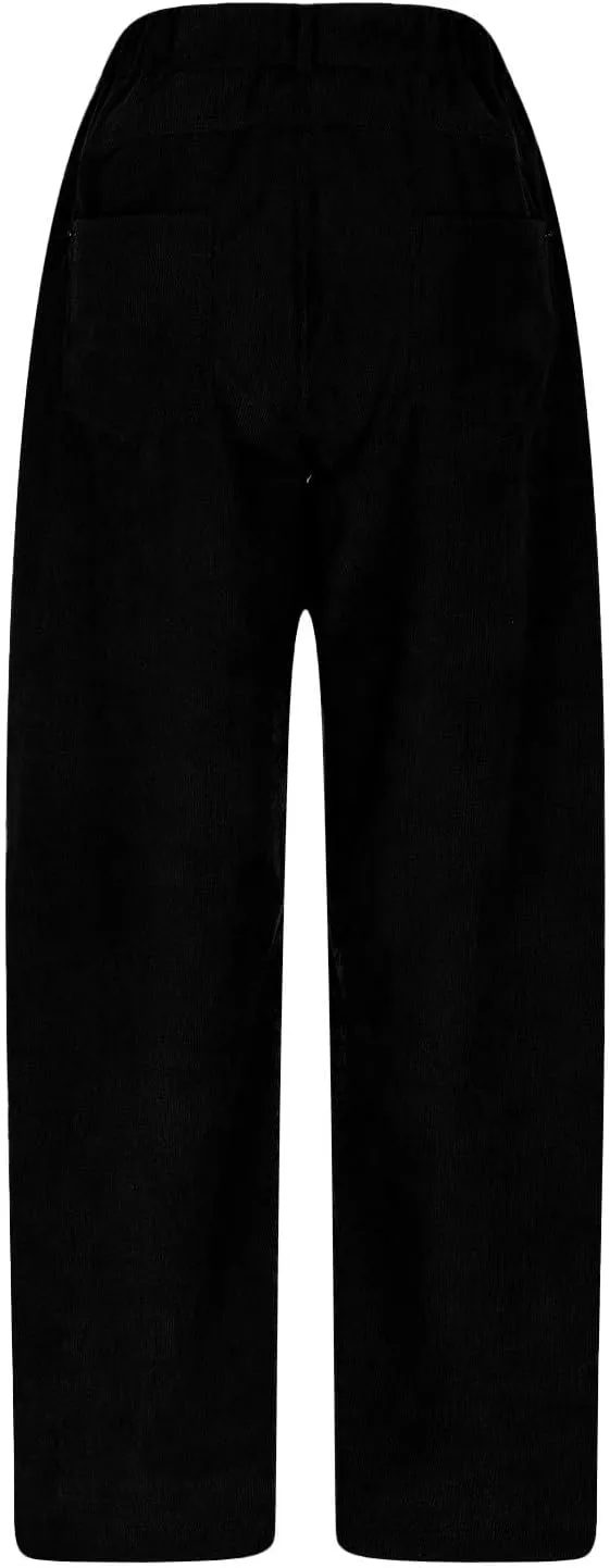 Womens Corduroy Pants Baggy Button Low Rise Wide Leg Barrel Pants Casual Dressy Cropped Ankle Pants with Pockets