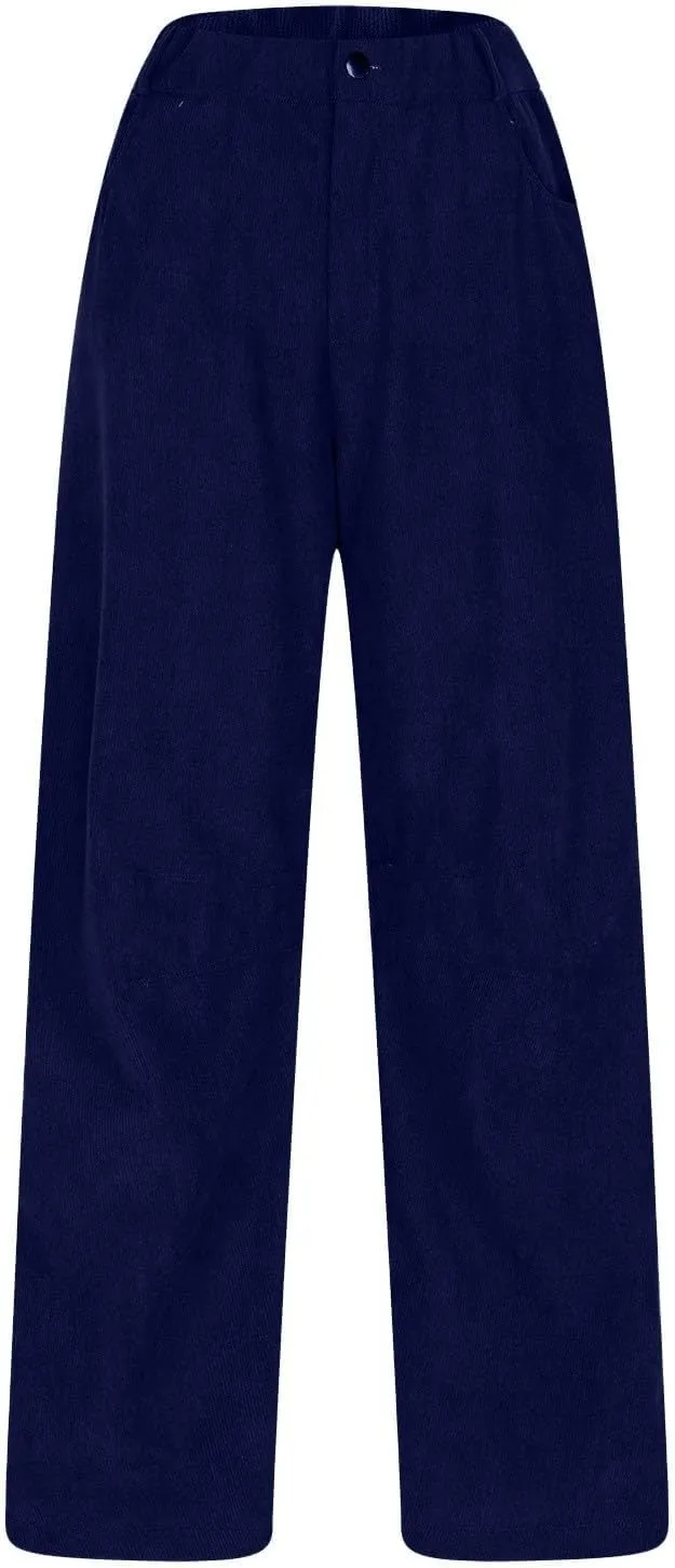 Womens Corduroy Pants Baggy Button Low Rise Wide Leg Barrel Pants Casual Dressy Cropped Ankle Pants with Pockets