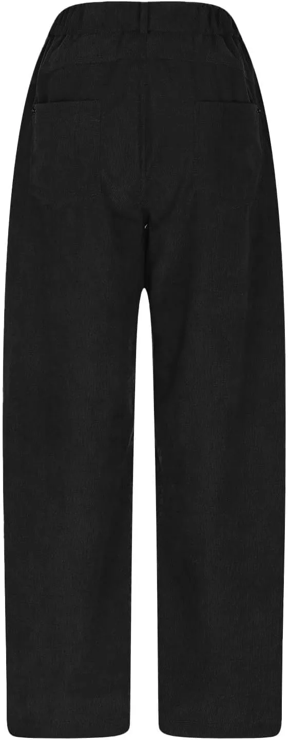Womens Corduroy Pants Baggy Button Low Rise Wide Leg Barrel Pants Casual Dressy Cropped Ankle Pants with Pockets