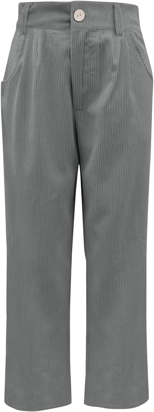 Women's Corduroy Pants Barrel Mid-Rise Elastic Waist Harem Pant Wide Leg Straight Leg Baggy Trouser with Pockets
