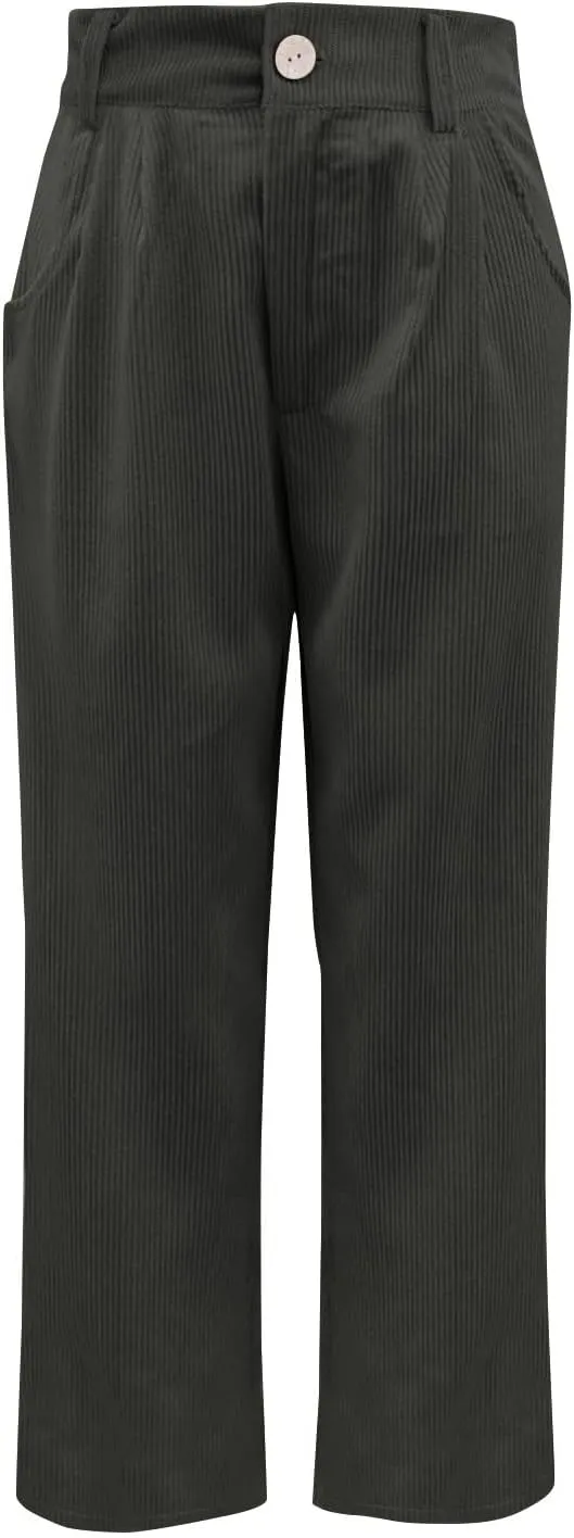 Women's Corduroy Pants Barrel Mid-Rise Elastic Waist Harem Pant Wide Leg Straight Leg Baggy Trouser with Pockets