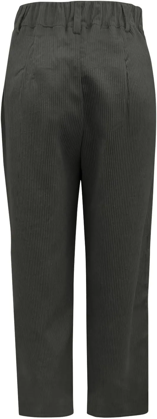 Women's Corduroy Pants Barrel Mid-Rise Elastic Waist Harem Pant Wide Leg Straight Leg Baggy Trouser with Pockets