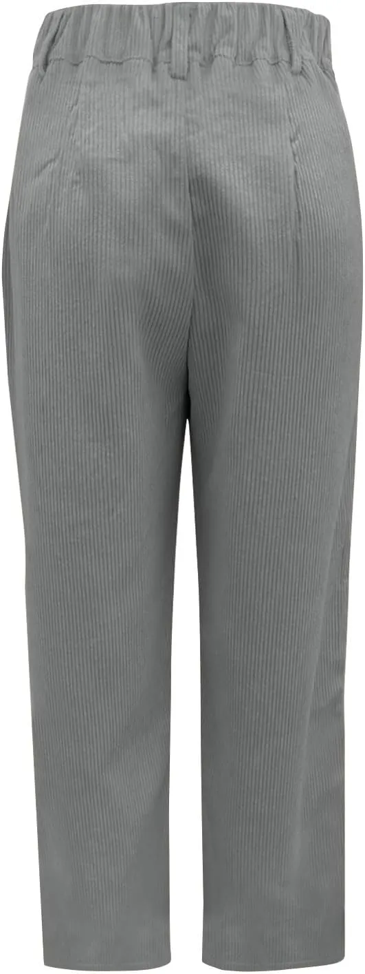 Women's Corduroy Pants Barrel Mid-Rise Elastic Waist Harem Pant Wide Leg Straight Leg Baggy Trouser with Pockets