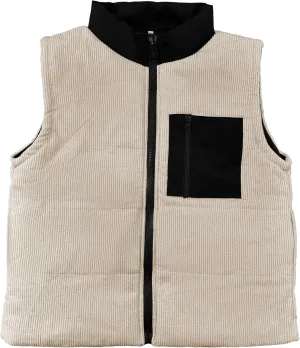 Women's Corduroy Puffer Vest Cropped Stand Collar Zip Up Color Block Vests Warm Gilet Jacket Outerwear with Pocket