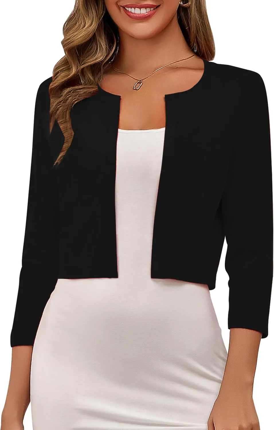 Women's Cropped Cardigans Sweaters 3/4 Sleeve Crewneck Open Front Bolero Shrugs for Women, S-XL