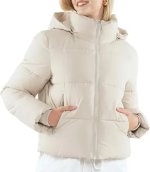 Women's Cropped Puffer Jackets,Warm Winter Jacket with Removable Hood,Zipped Pockets,Short Ladies Quilted Coat