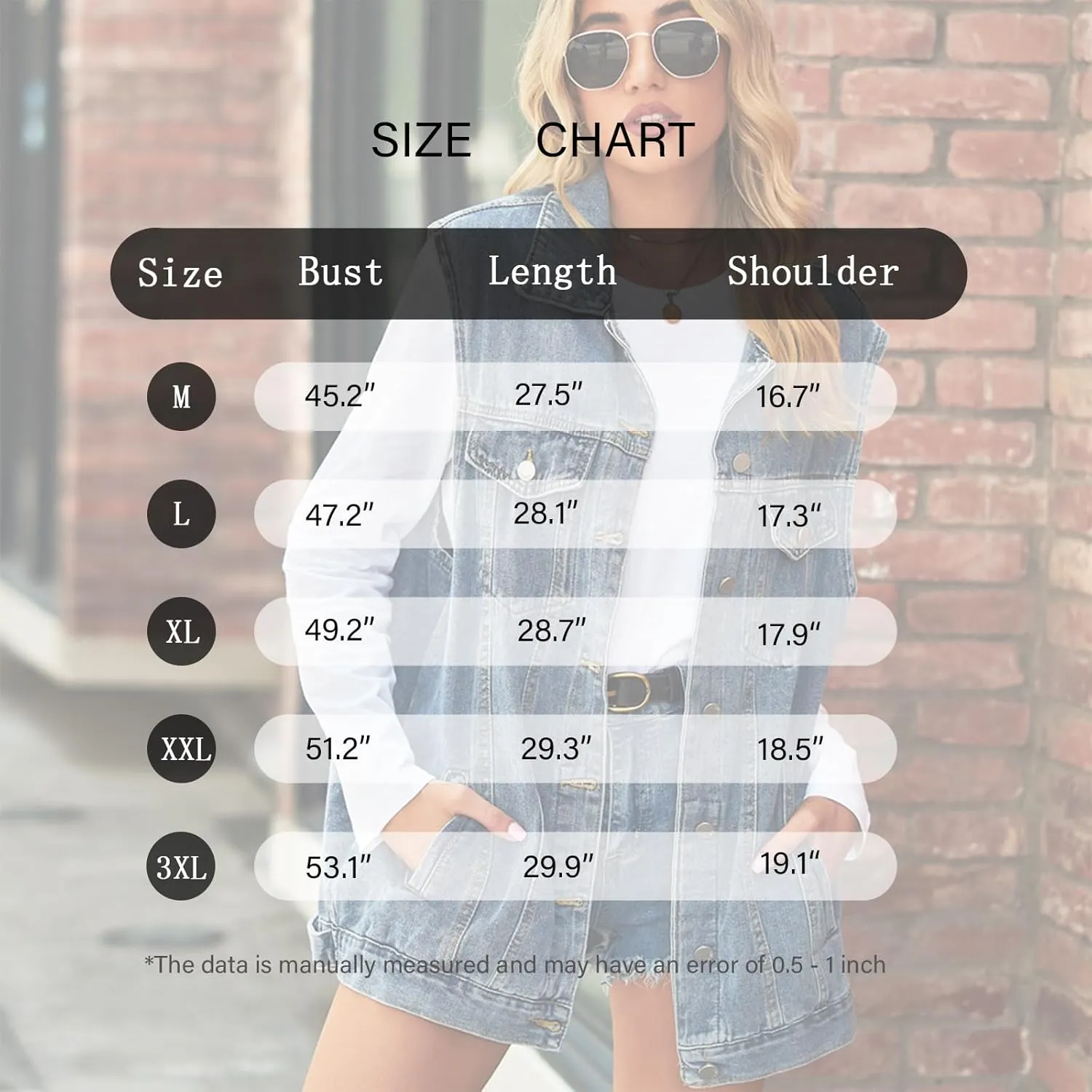 Women's Denim Vest Oversized Jean Lapel Sleeveless Button Down Outerwear Waistcoat Jacket