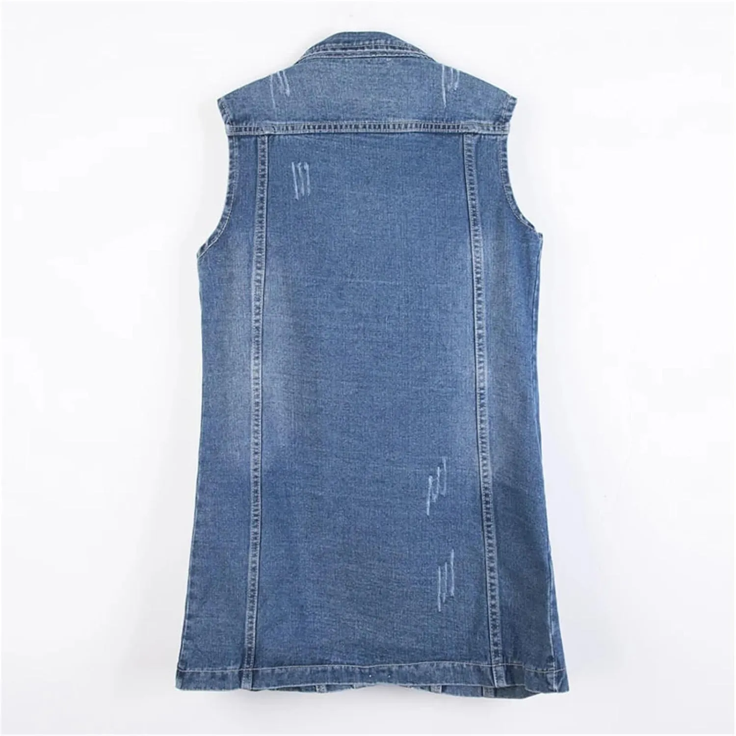 Women's Denim Vest Spring Autumn Single Breasted Mid-Length Sleeveless Jean Jacket