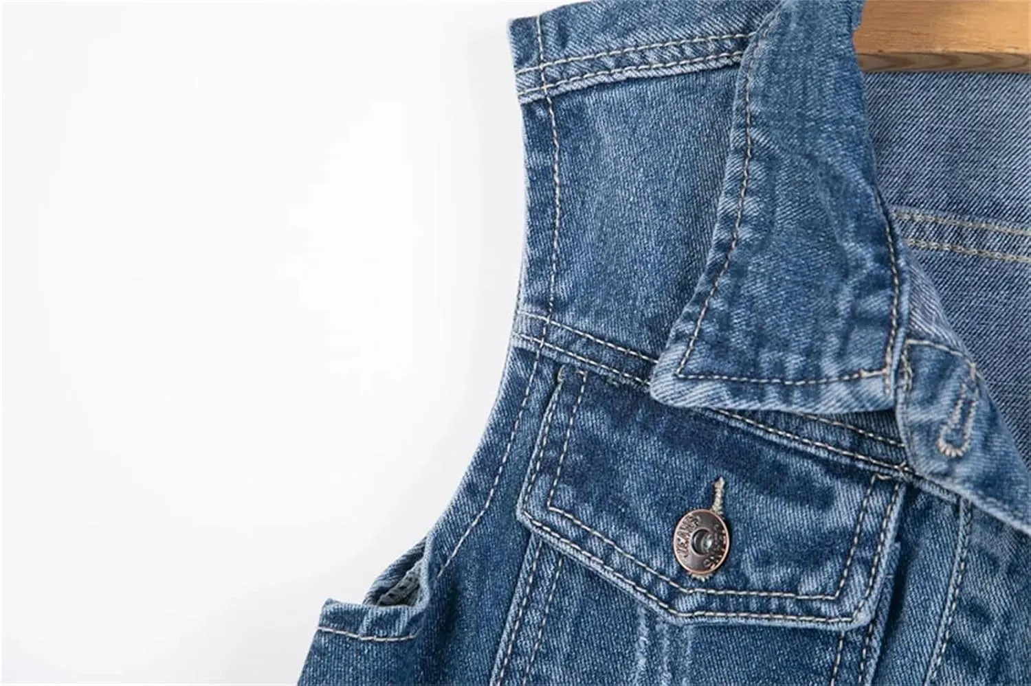 Women's Denim Vest Spring Autumn Single Breasted Mid-Length Sleeveless Jean Jacket