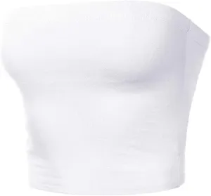 Women's Double Layered Crop Tube Tops Strapless Basic Cotton Cami Casual